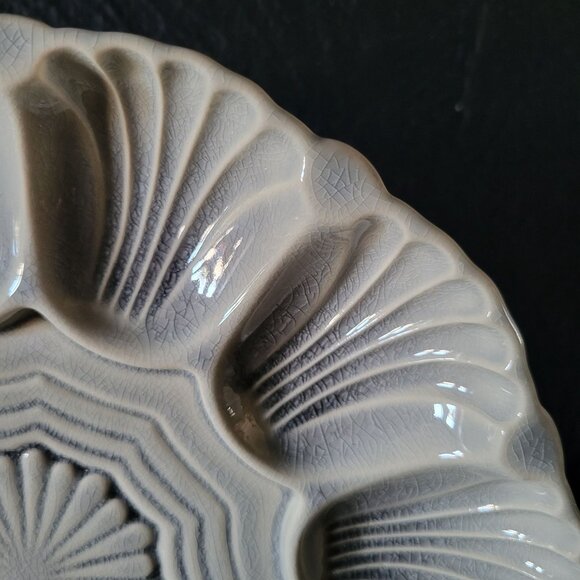 Gray Anthropologie Stratford Deviled Egg Platter Scalloped Deviled Egg Plate - Picture 2 of 6